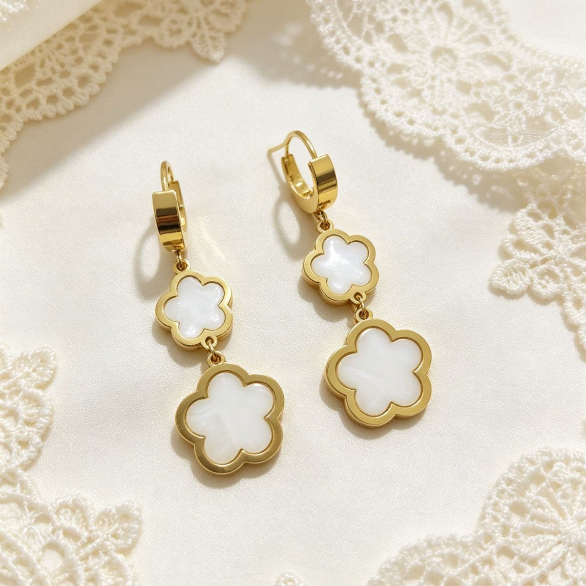 Wholesale Stainless Steel White Gold Five-Leaf Flower Earrings Minimalist Chic Jewelry Accessory