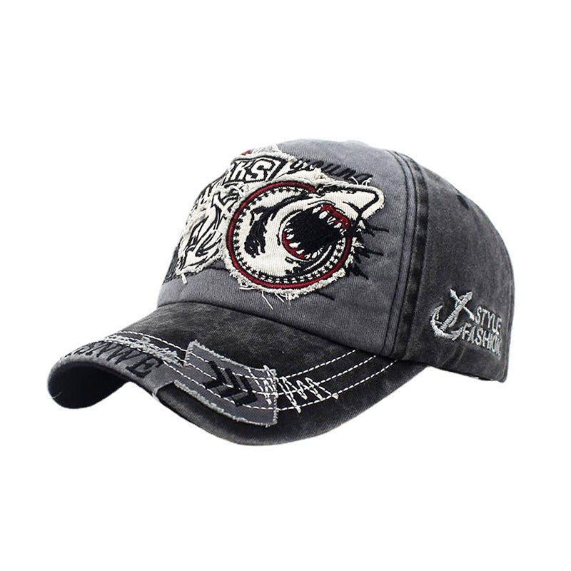 Wholesale washed hat shark embroidered baseball cap