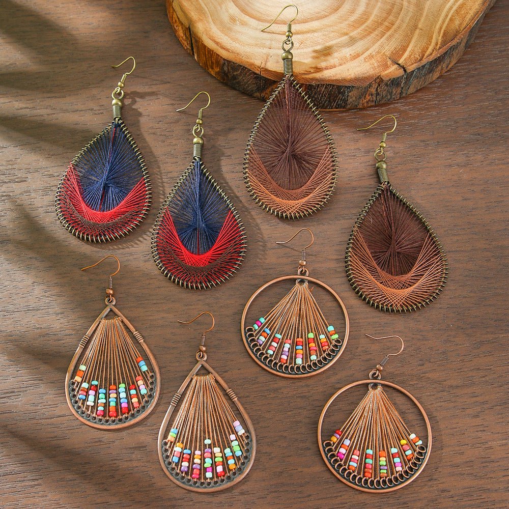 Wholesale Bohemian Retro Hand Woven Earrings Ethnic Style Zinc Alloy Jewelry Accessory for Vacation