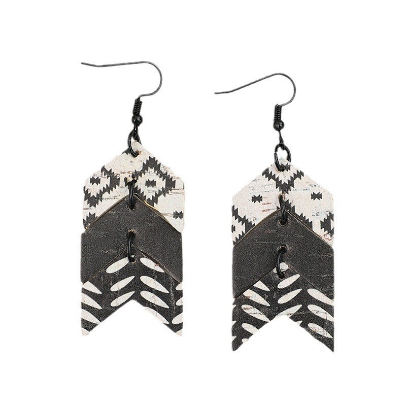 Wholesale  Western Style Fishtail Multi-Layer Splicing Multi-Color Wooden Earrings Retro Style Earrings