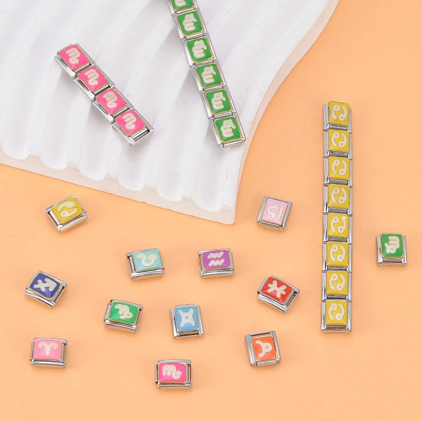 Bracelet de charme italien en gros 9 mm DIY Splicing Zodiac en acier inoxydable Bracelet composable