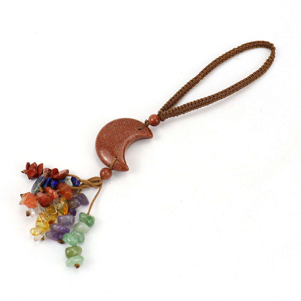 Wholesale  Natural Crystal Original Stone Moon Colorful Pendant Keychains