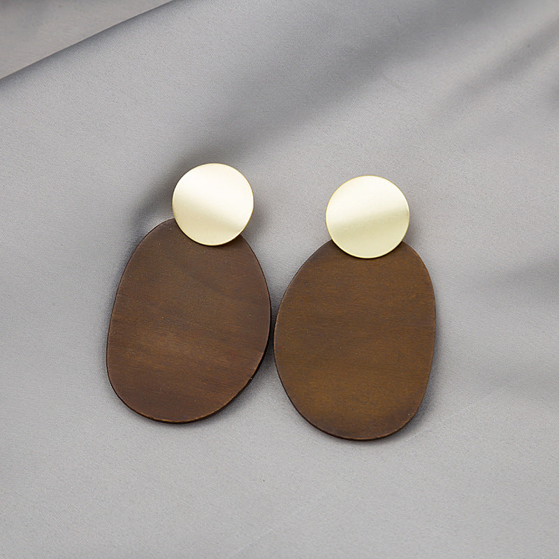 Wholesale Retro Geometric Wood Exaggerated Water Drop Hollow Bohemian Earrings