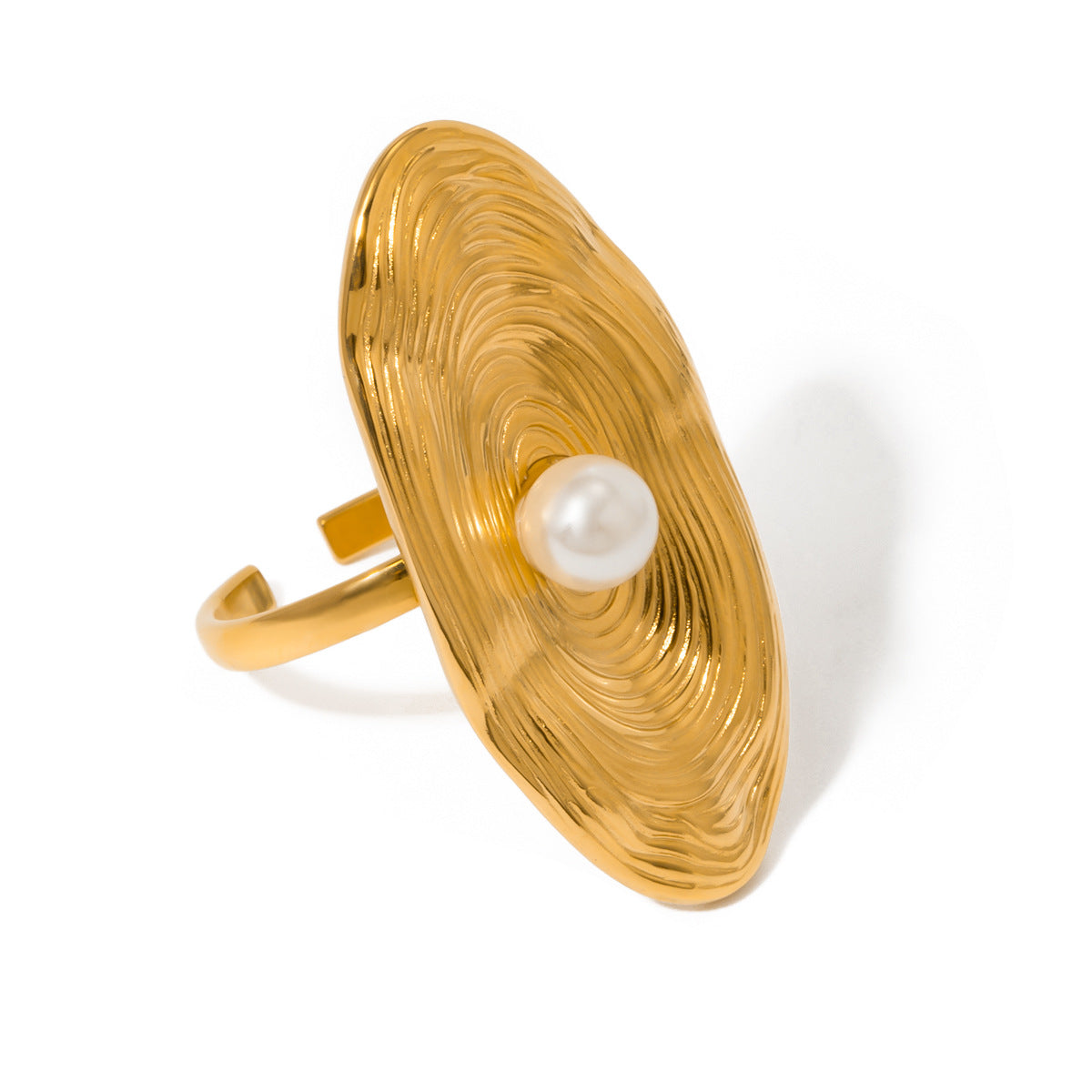 Wholesale  18K gold stainless steel oval pearl opening ring