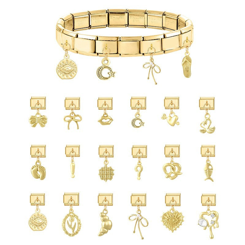 Wholesale Italian Charm Bracelet 9mm DIY Splicing Gold Pendant Stainless Steel Composable Bracelet