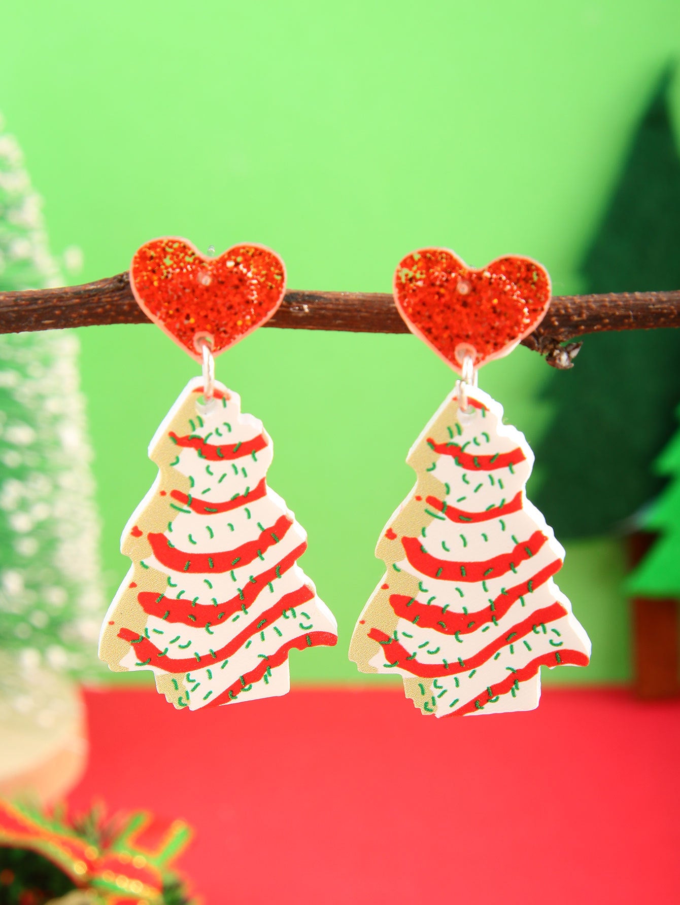 Wholesale Acrylic Christmas Tree Heart Earrings