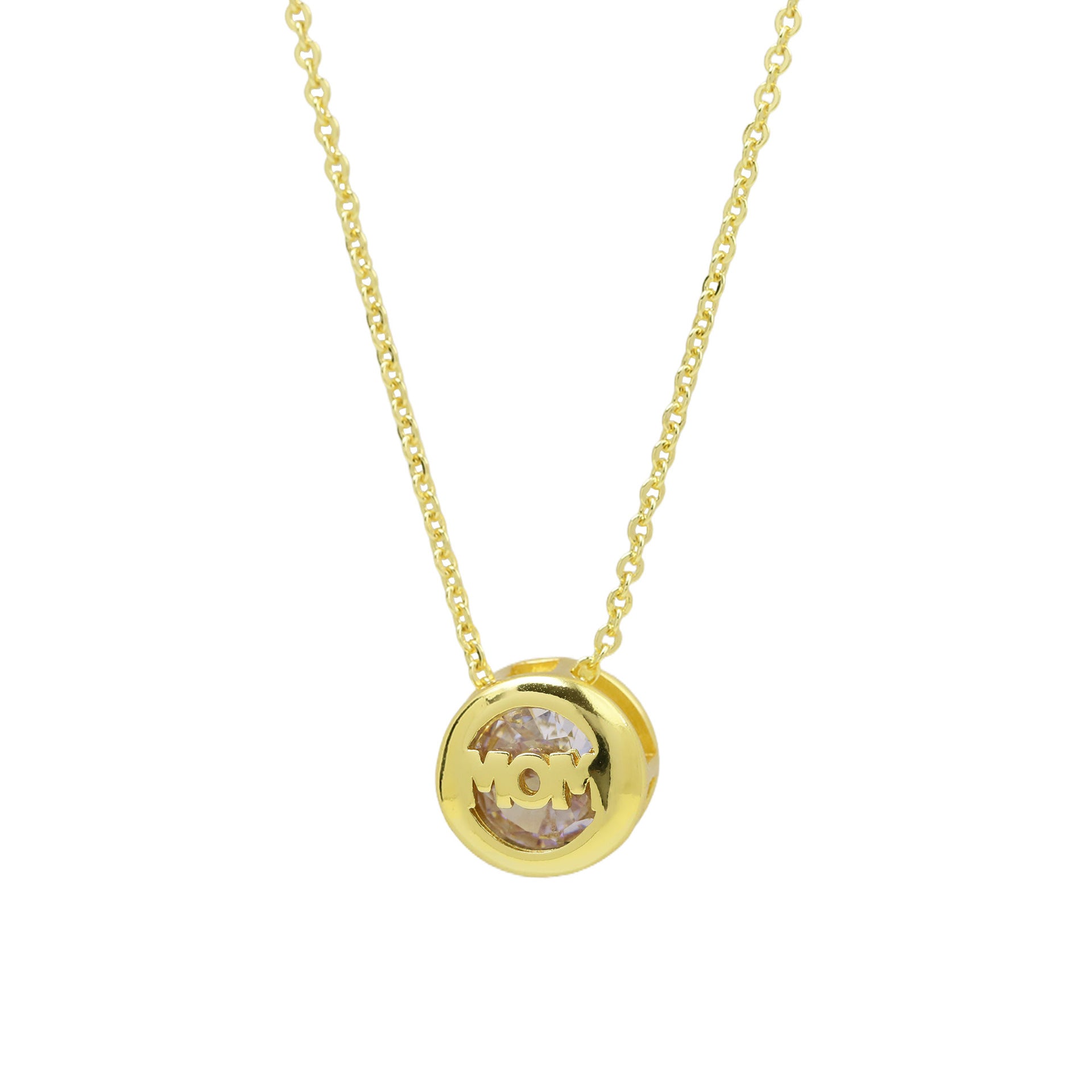 Wholesale Gold-Plated Brass " MOM"  Pendant with December Birthstone — Mother' s Day Gift