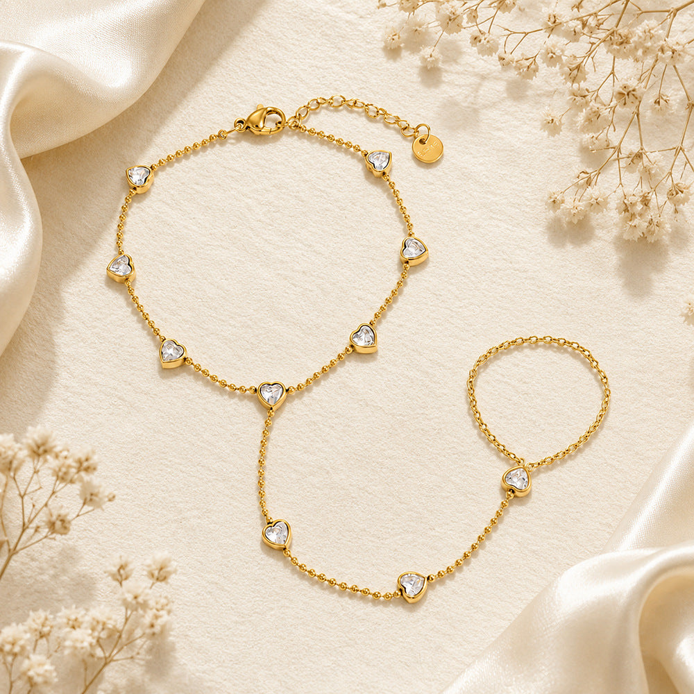 Wholesale Cross-Border Stainless Steel Bracelet,  European and American Fashion,  Light Luxury Style,  Heart-Shaped Zircon Inlay,  18K Gold Plated,  Waterproof and Color-Preserving Jewelry