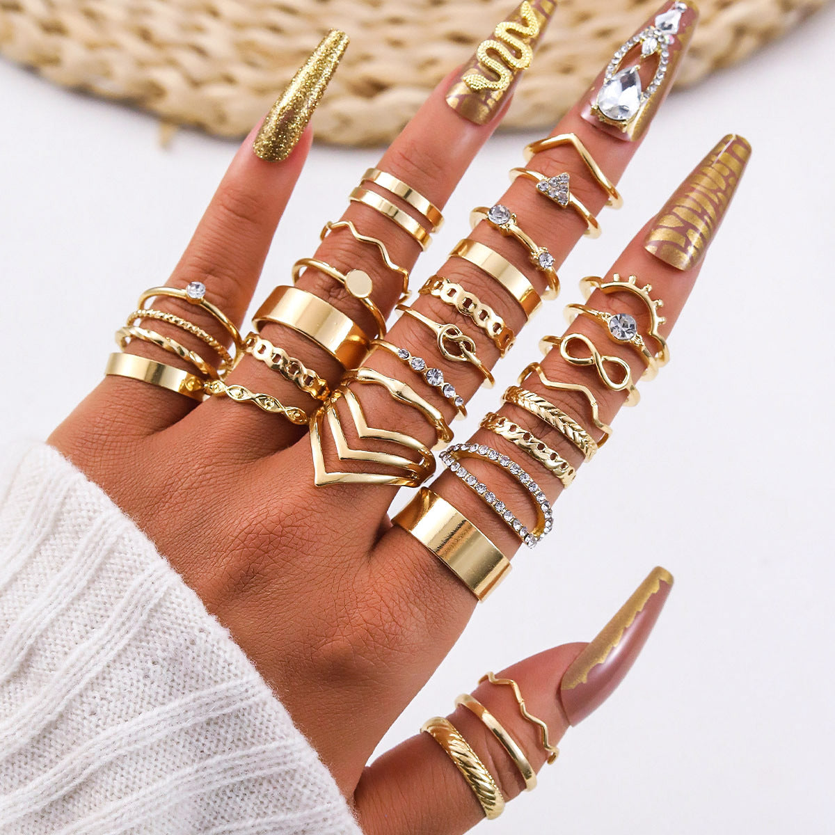 Wholesale 30pcs/set geometric Gothic wind finger ring female personality irregular ring suit