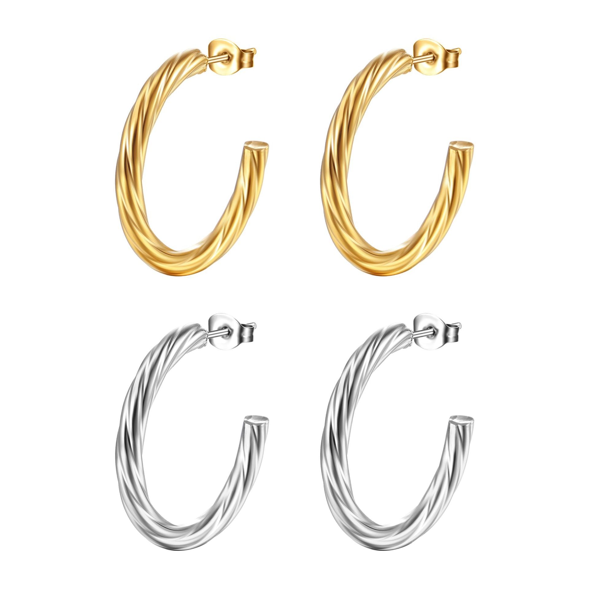 Wholesale 18K Gold-plated Stainless Steel Twist C- shaped Earrings