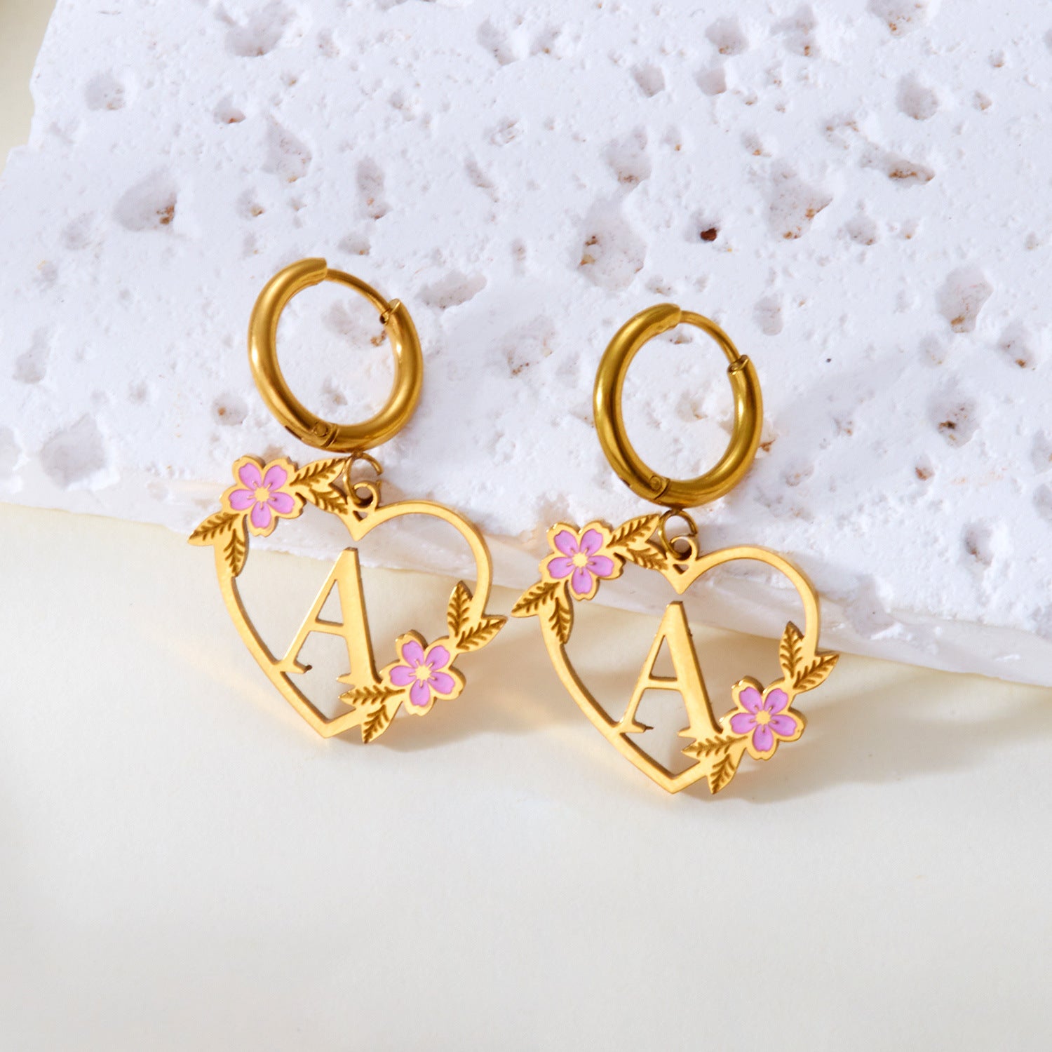 Wholesale  Stainless Steel Heart Letter Earrings