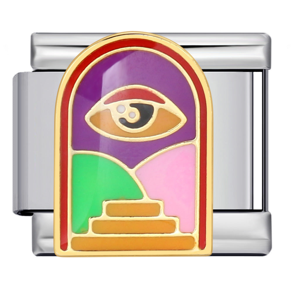 Wholesale  Italian moduleTitanium steel gold-plated oil drip welding pattern DIY  bracelet