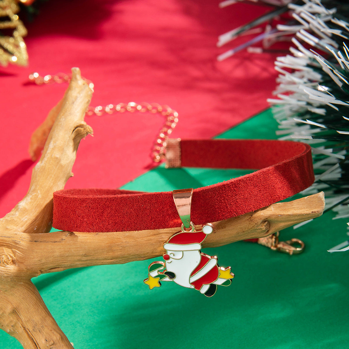 Wholesale  Flannel  Collar Creative Rice Beads Christmas Tree Necklace