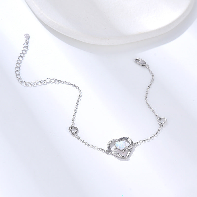 Wholesale S925 sterling silver opal heart shaped opal bracelet