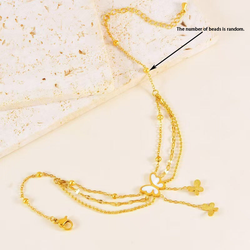 Wholesale Trendy Butterfly Multi Layer Chain Anklet Titanium Steel Beach Vacation Jewelry Accessory