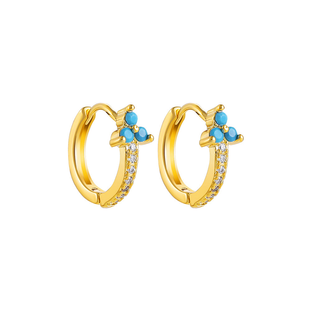 Wholesale Stainless Steel Golden Ear Buckle Set with Turquoise Small Design Earrings