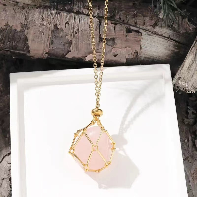 Wholesale  Crystal Stone Net Bag Woven Metal Women's Necklace Bamboo Chain