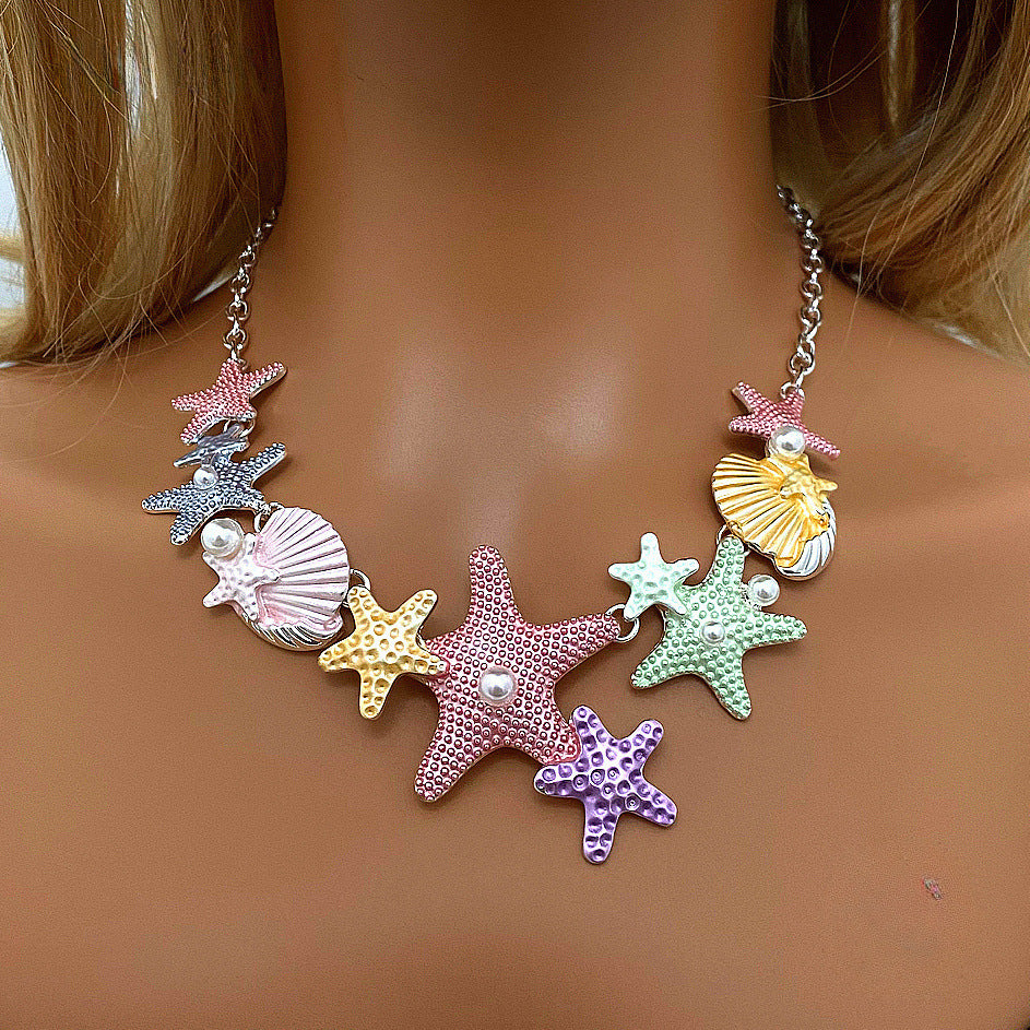 Wholesale  color painting oil Shell starfish necklace