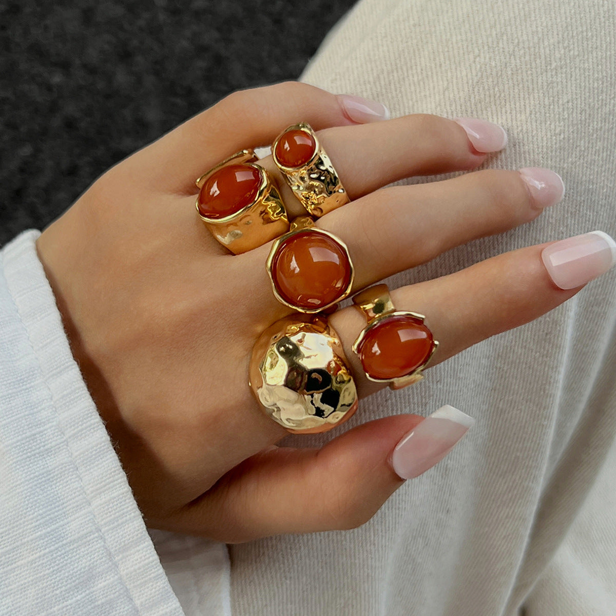 Wholesale Metal Hammered Open Ring Set,  Stackable Vintage Style Gift Fashion Accessories