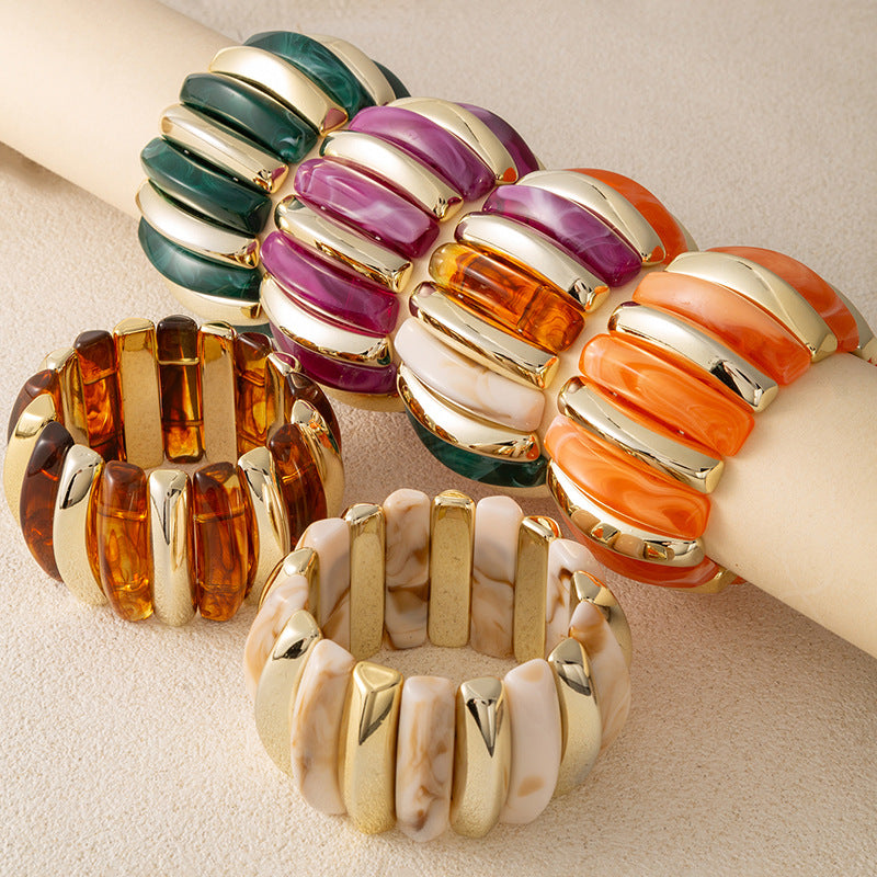 Wholesale Acrylic Electroplated Elastic Bracelet Retro Ombre Design Women S Stylish Jewelry Accessory