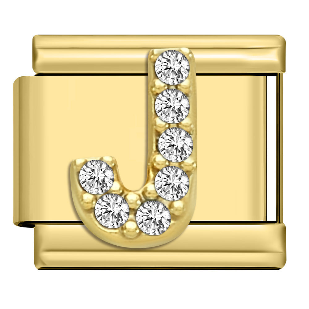 Wholesale Stainless Steel Modular Bracelet with Rhinestones and Gold Letters for Everyday Wear Jewelry Accessory