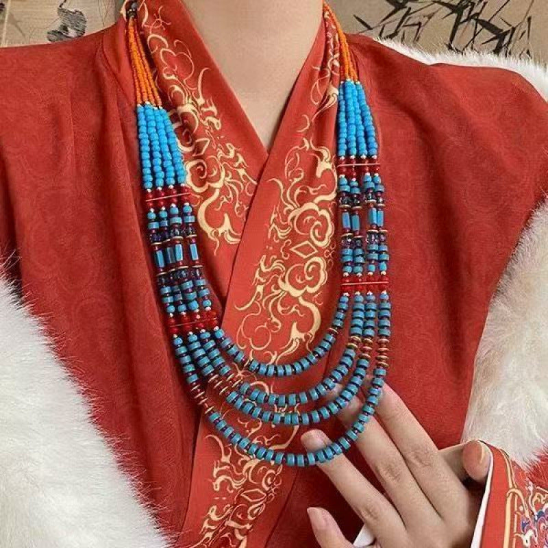 Wholesale Tibetan Style Beaded Necklace Yew Wood Handmade Jewelry Accessory for Gift