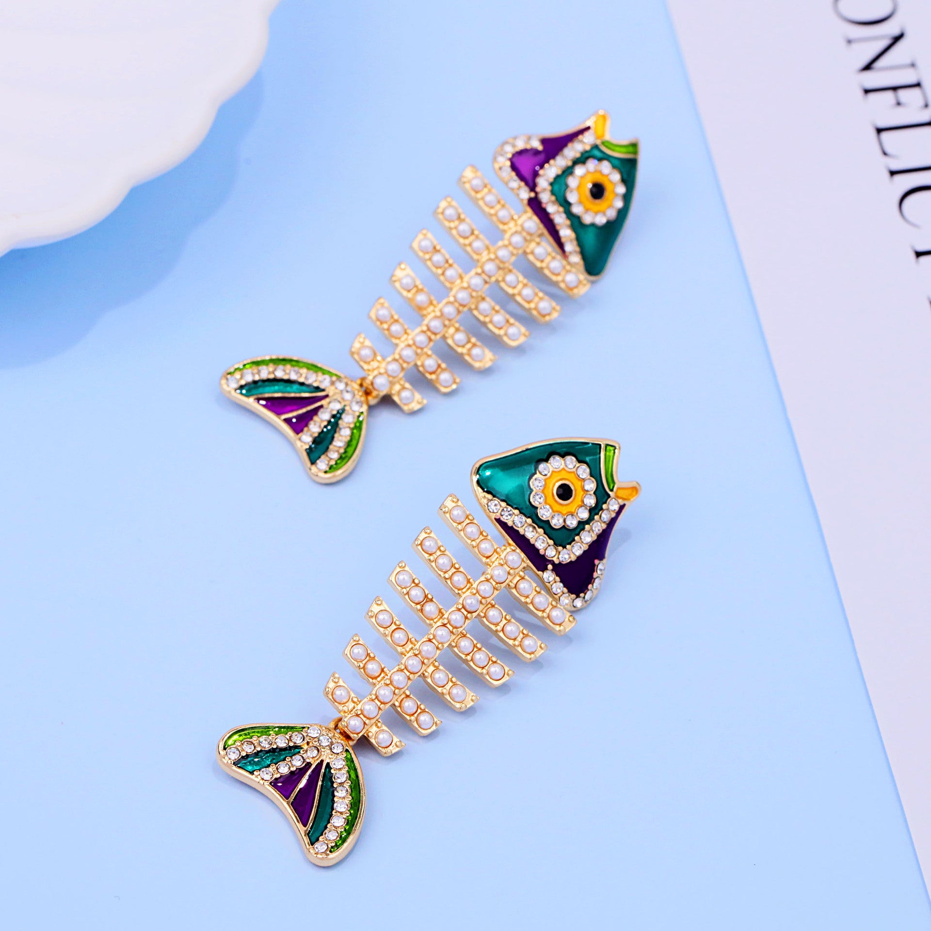 Wholesale Enamel Diamond Fish Earrings