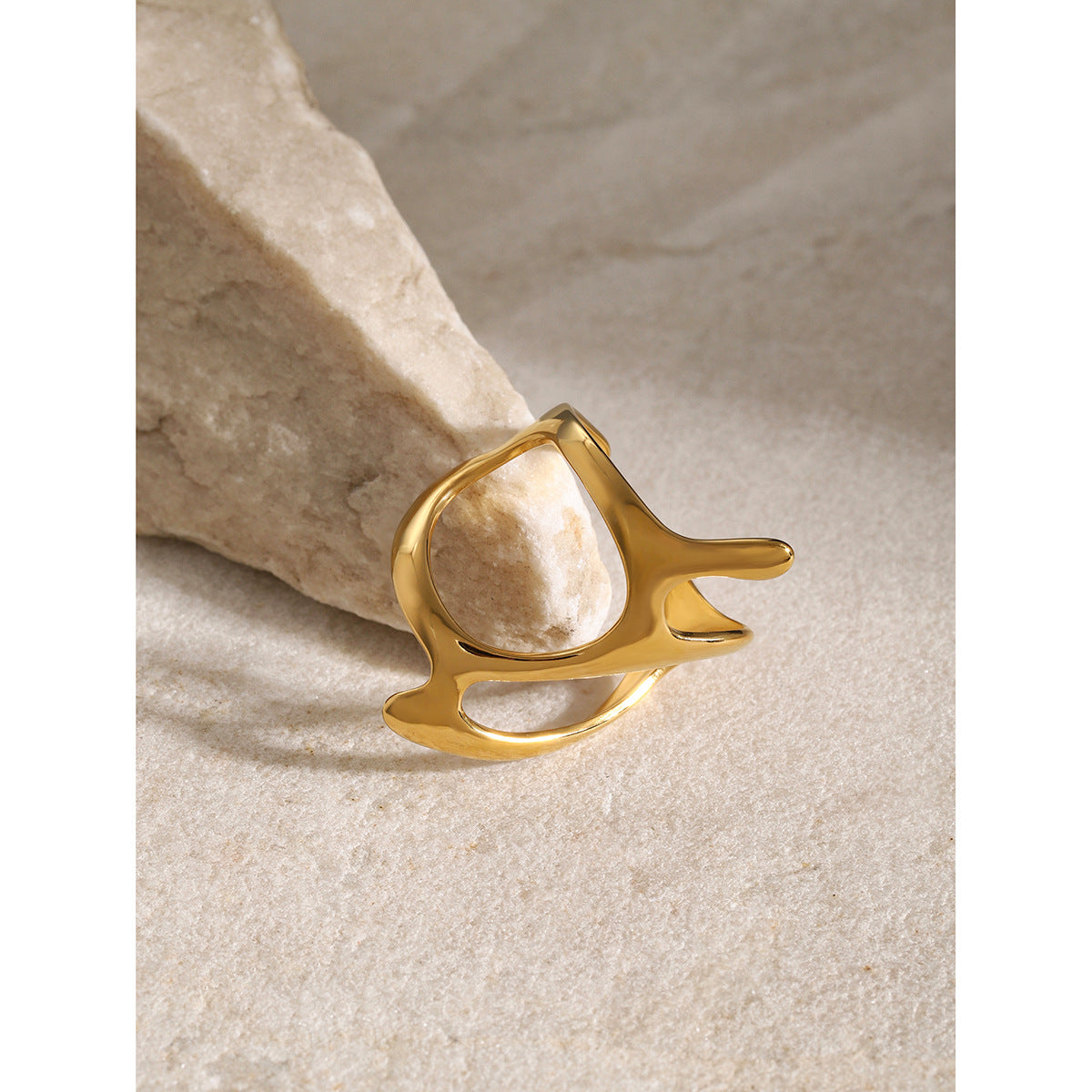 Wholesale  retro ring stainless steel 18k gold  irregular geometric opening ring