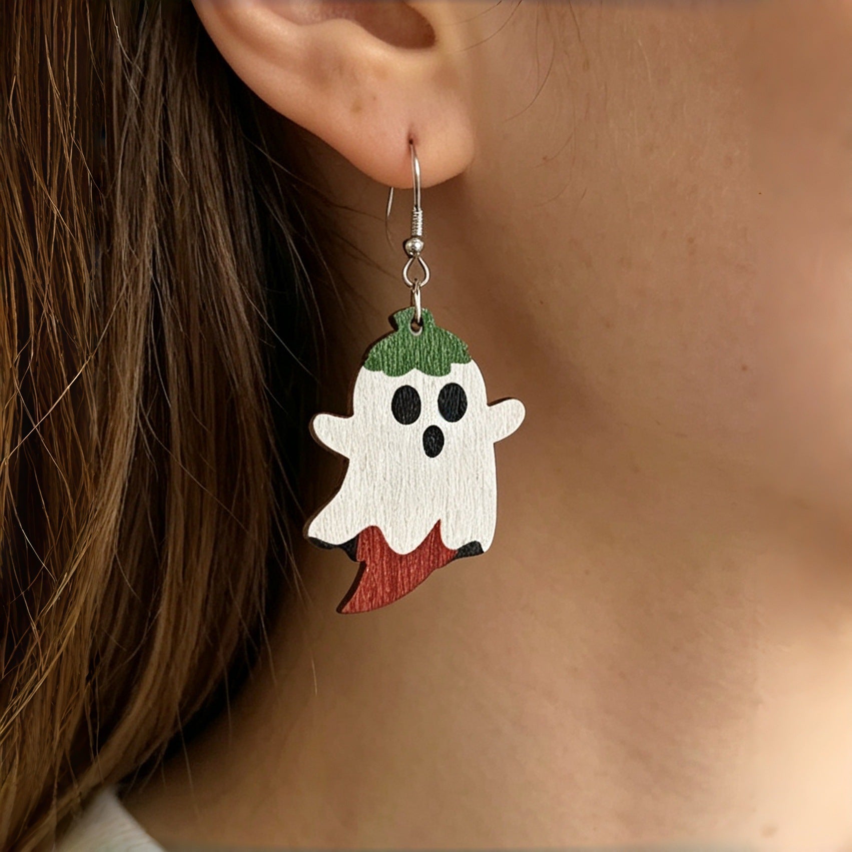 Wholesale Wooden Cartoon Chili Pepper Ghost Earrings  Party Fashion Accessory