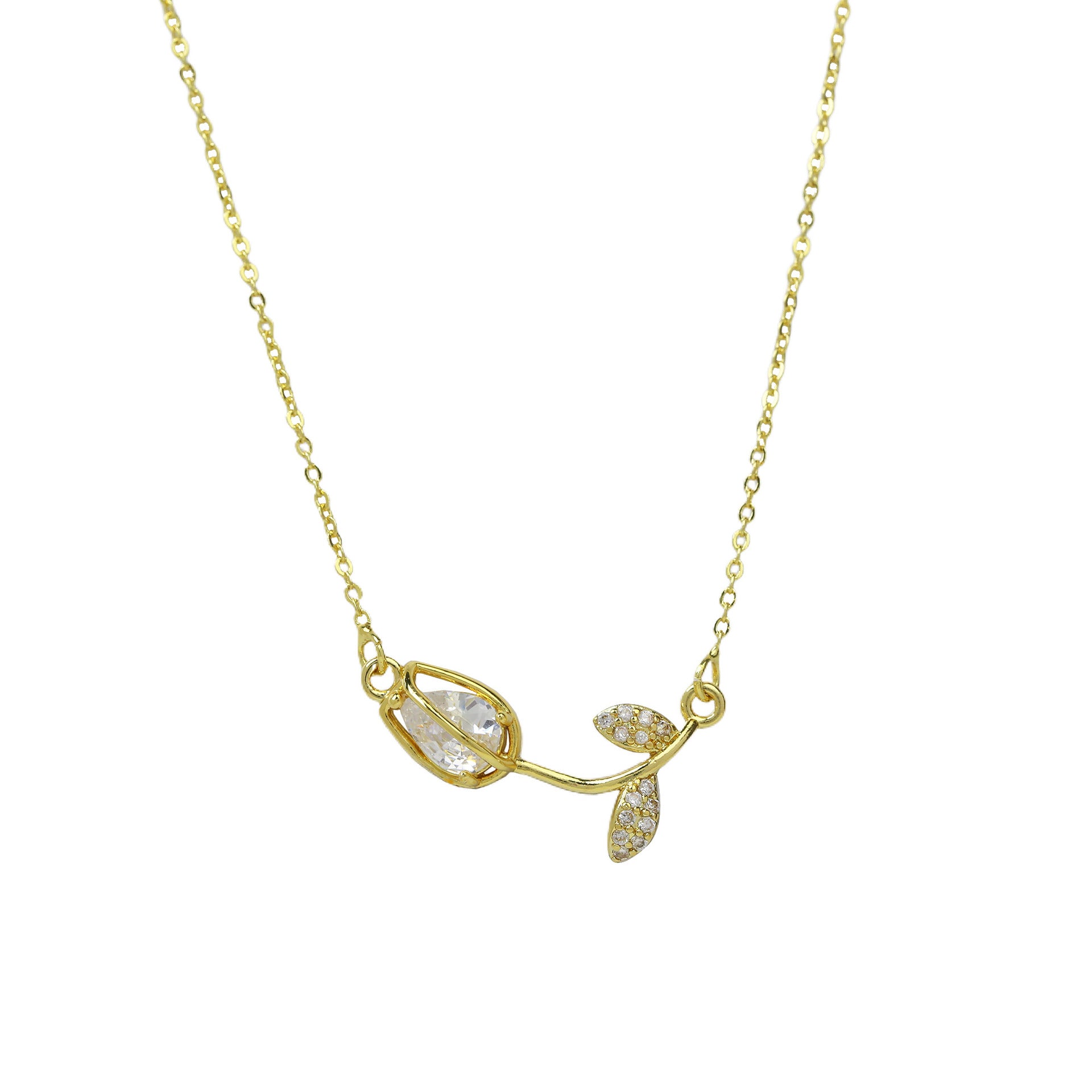 Wholesale Light luxury full diamond zircon rose flower pendant necklace