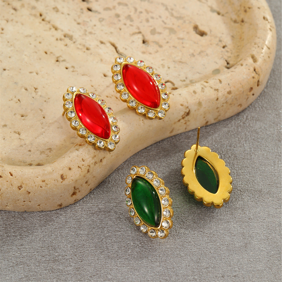 Wholesale Stainless Steel Earrings  Exaggerated  Marquise-Shaped Diamond-Encrusted Earrings