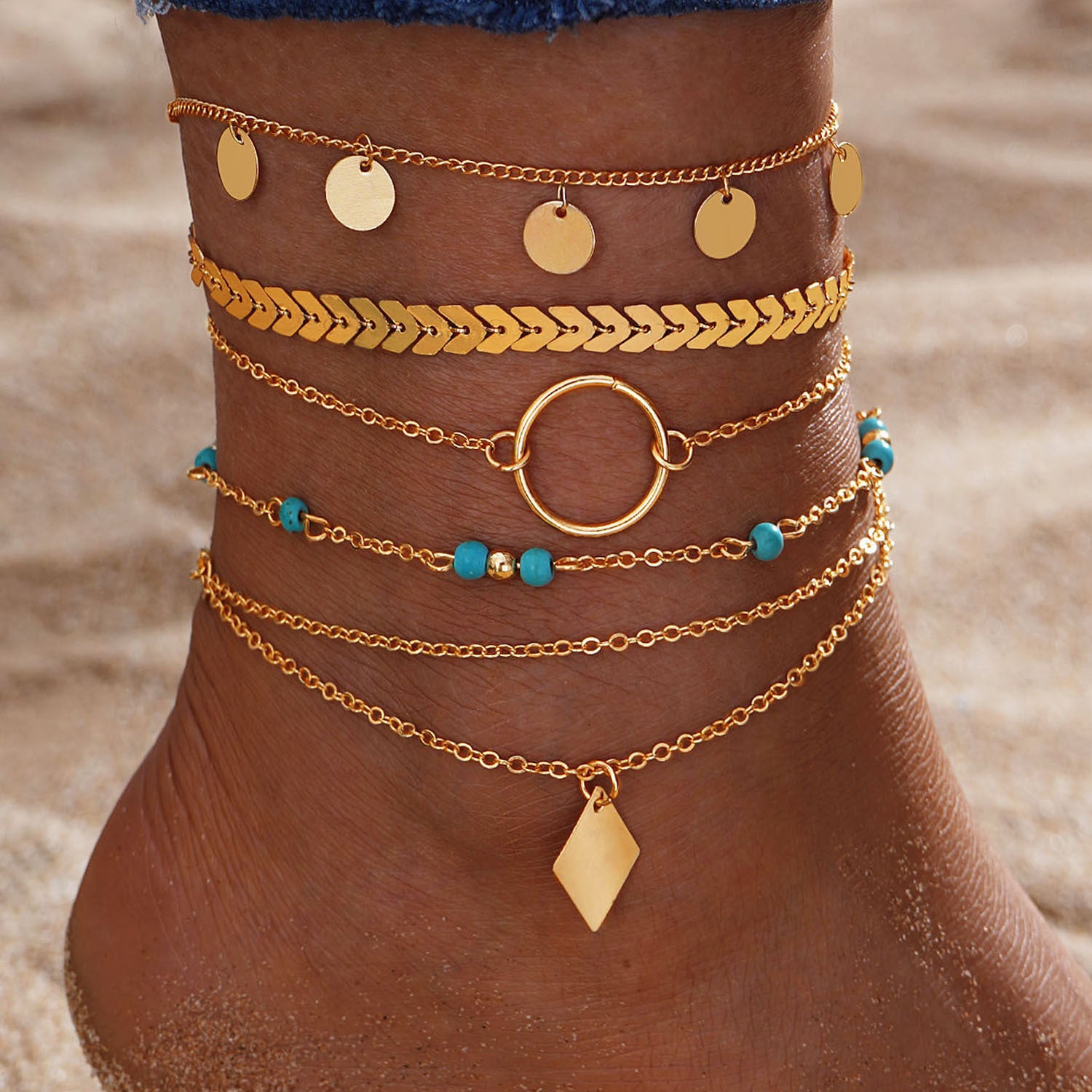 Wholesale Retro Beach Pineapple Pearl Layered Anklet Set For Women Fashion Jewelry Accessory Gift