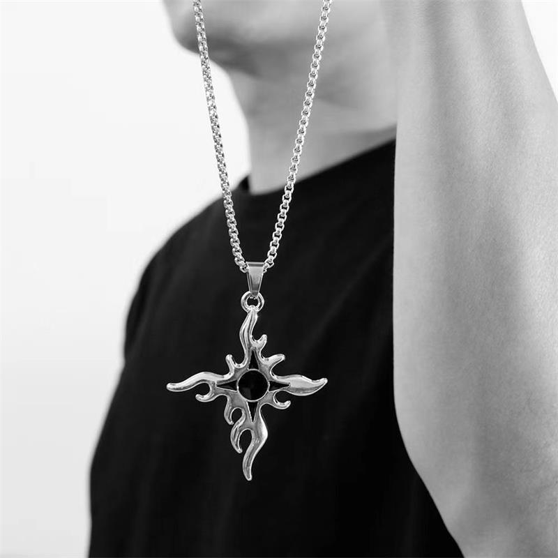 Wholesale Stainless Steel Hip Hop Flame Cross Pendant Necklace for Men