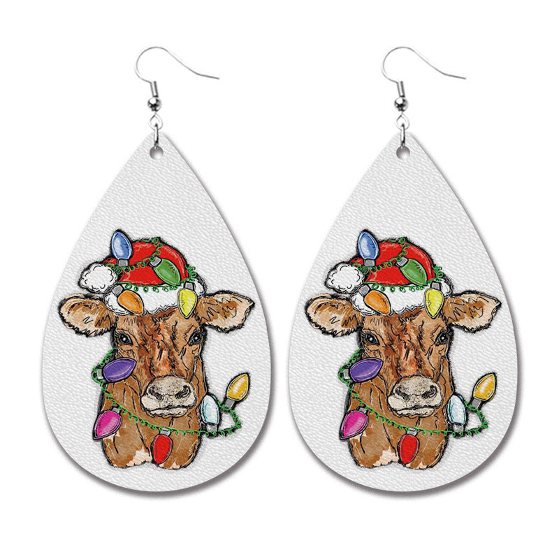 Wholesale 2 Pairs/pack Christmas Cow Elk Santa Claus Leopard Print Leather Earrings ACC-ES-HY110