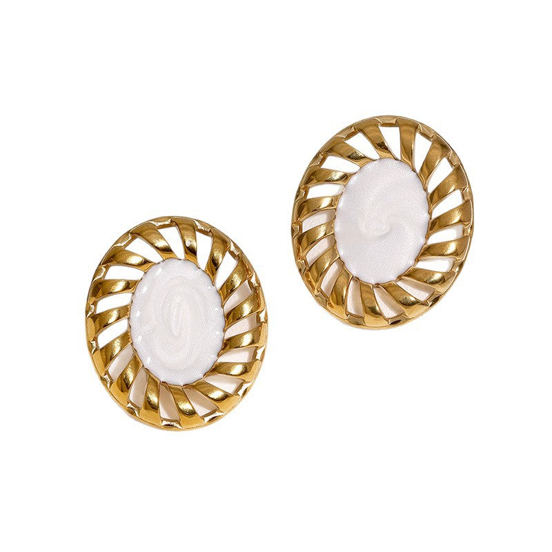 Wholesale Vintage French Oval Geometric Stud Earrings Black Stainless Steel Electroplated Trendy Jewelry Accessory For Gift