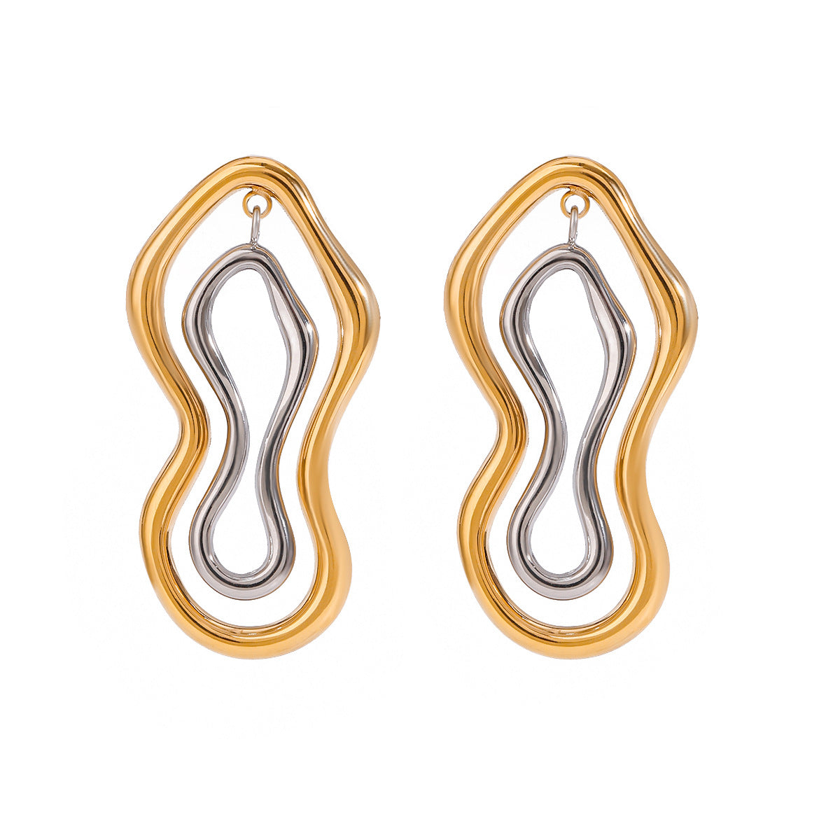 Wholesale 18K gold stainless steel gold and silver color matching exaggerated lines geometric smooth earrings