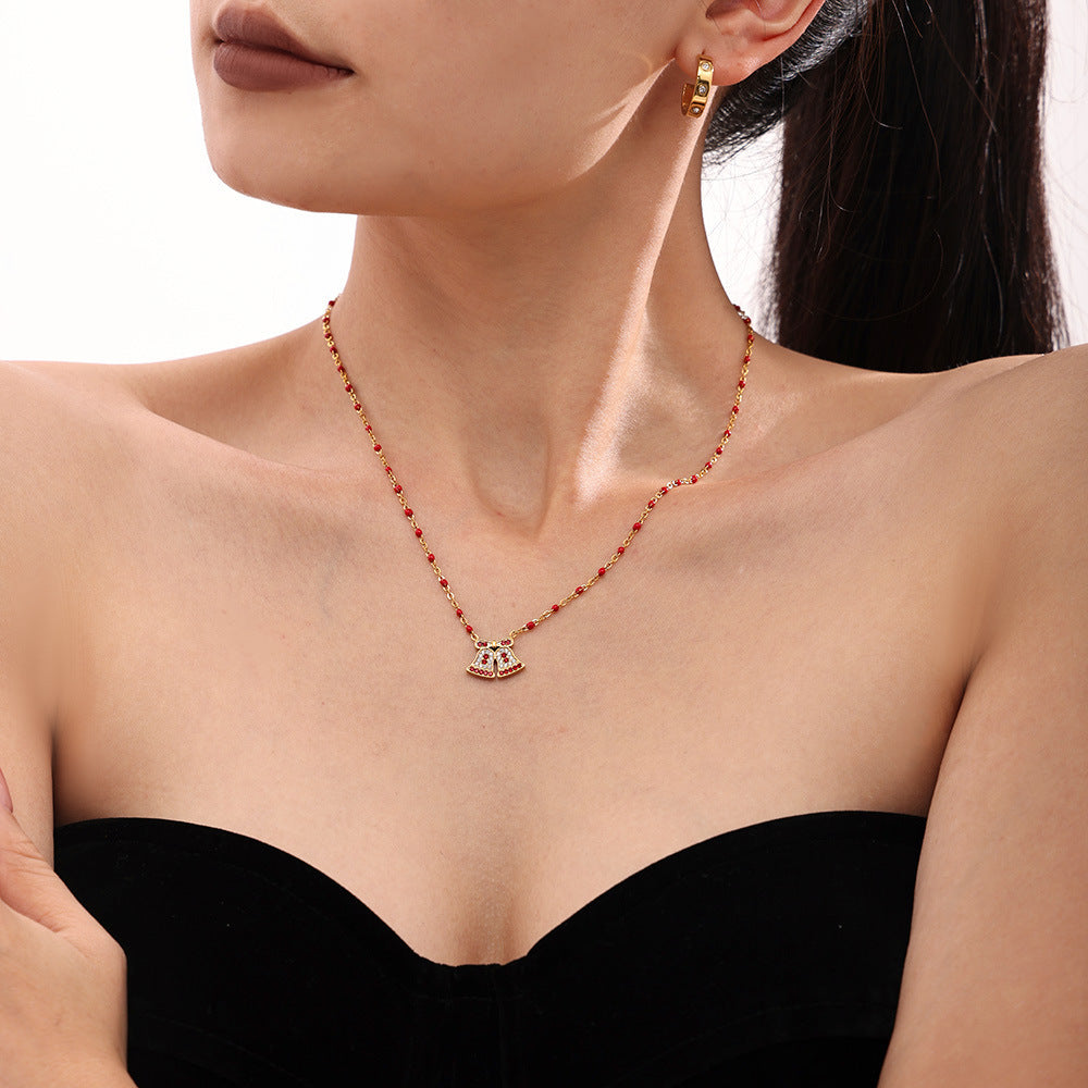 Wholesale Stainless Steel Christmas Bell Elk Zircon Necklace