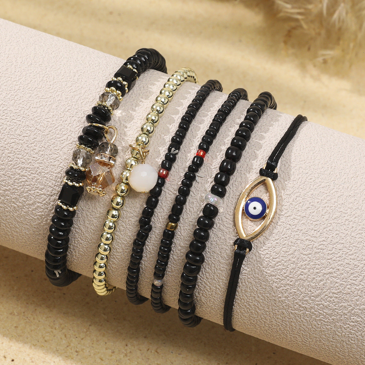 Wholesale Devil's Eye Multi-layered Bracelet Bohemian Style Rice Beads Adjustable Bracelet ACC-BT-XLH006
