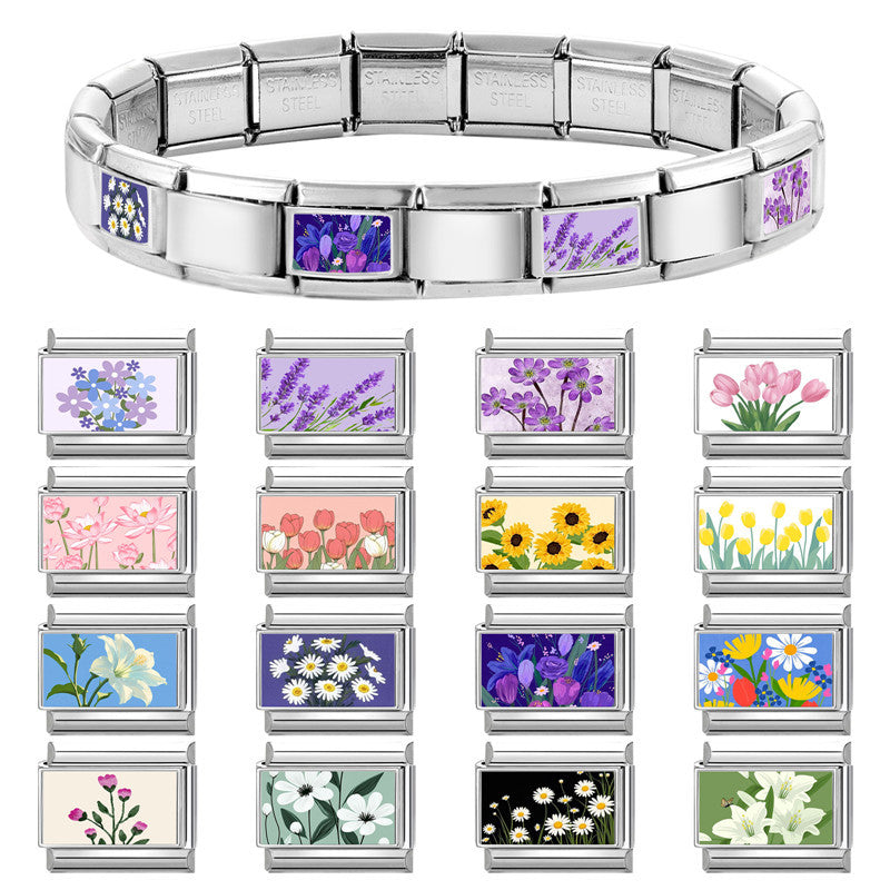 Wholesale Italian Charm Bracelet 9mm DIY Splicing Flower Stainless Steel Composable Bracelet