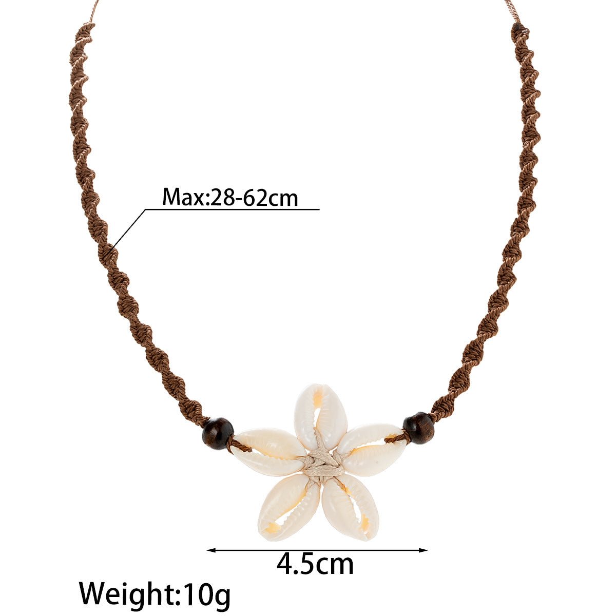 Wholesale Bohemian  shell woven flower wooden beads rope adjustable women's necklace