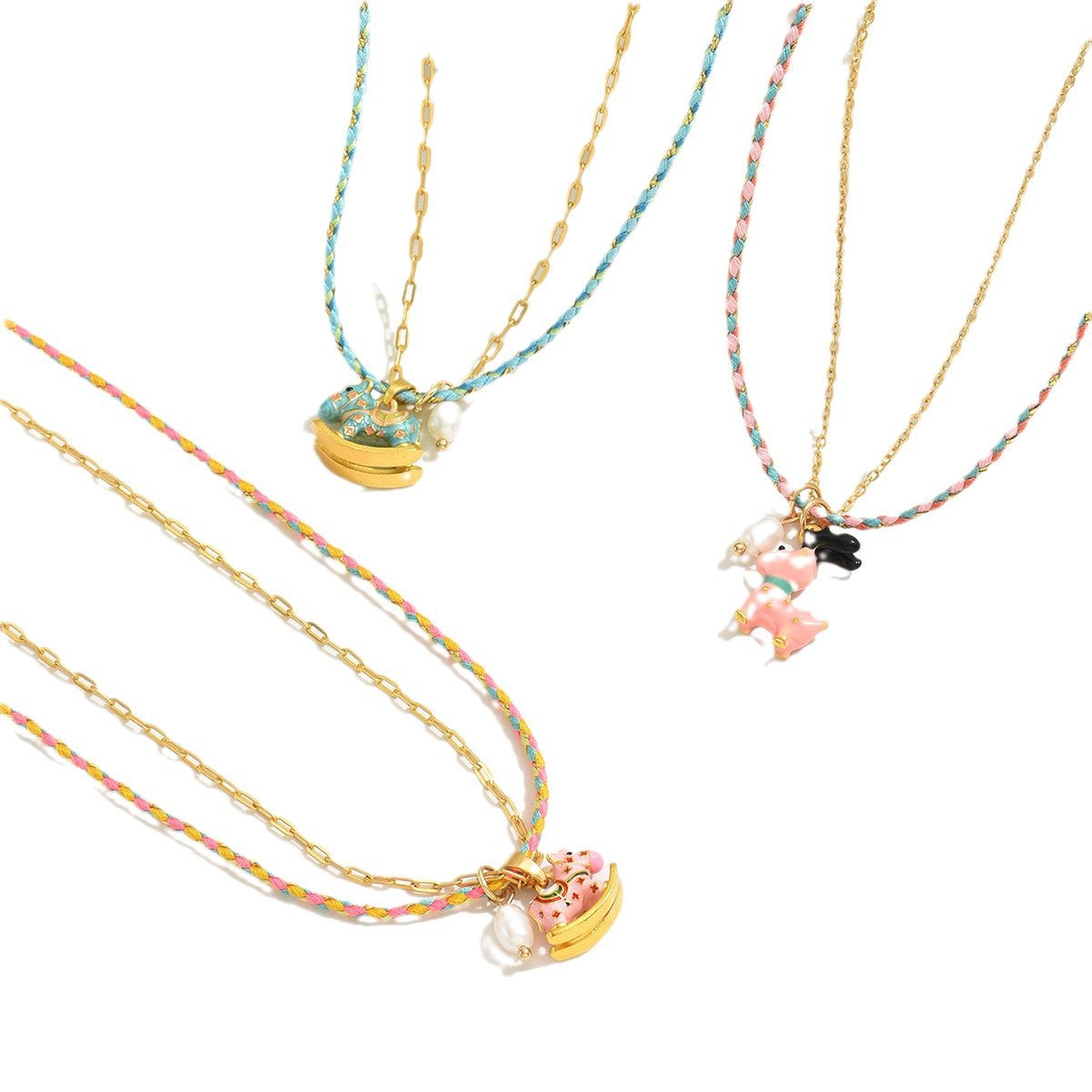 Wholesale  gold-plated enamel pendant pony necklace