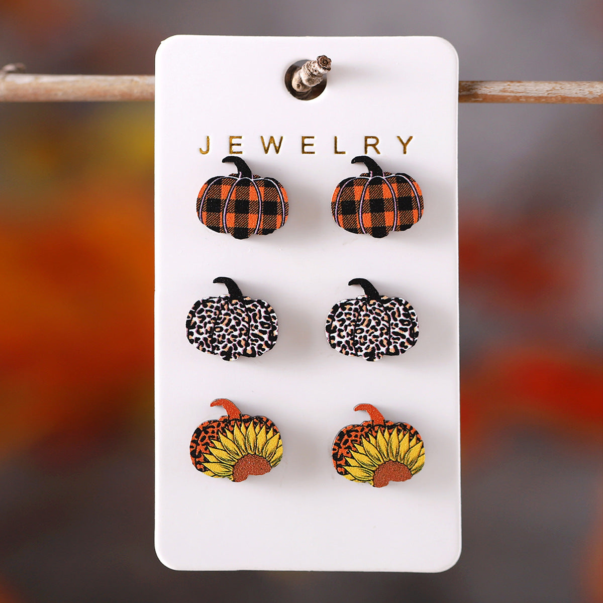Wholesale Thanksgiving Day Leopard Print Plaid Star Pumpkin Wood Earrings Set ACC-ES-ChuLian040