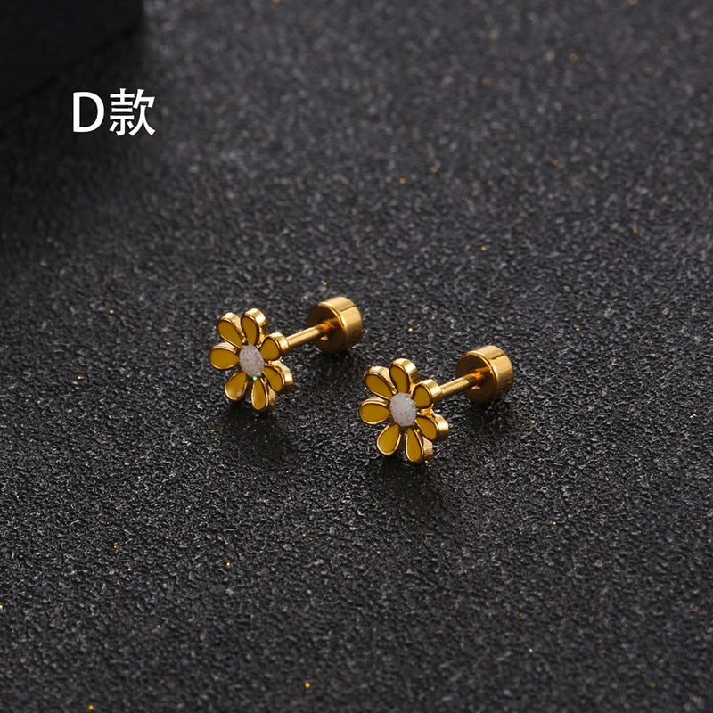 Wholesale Titanium Steel Three-Dimensional Petal Earrings ACC-ES-Yixin012