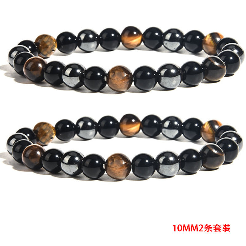 Bracciale in ossidiana imitazione pietra biliare nera all'ingrosso con pietra occhio di tigre