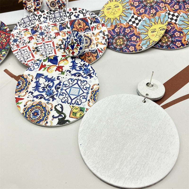 Wholesale Ceramic Pattern Bohemian Wood Cotton and Linen Earrings ACC-ES-FX009