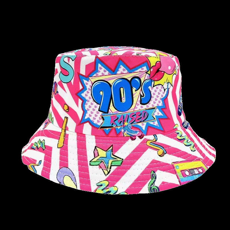 Wholesale Printed Cartoon Fisherman Hat,  Double-Sided Retro Sunshade,  Casual Outdoor Hat for Men Women