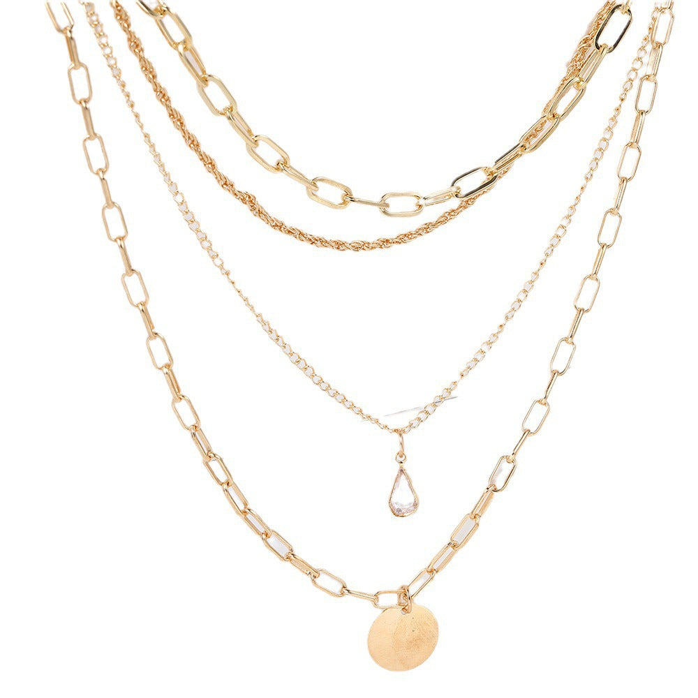 Wholesale Alloy Multilayer Drop Pendant Necklace Trendy Women' s Jewelry Accessory