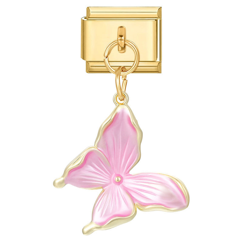 Wholesale Italian Charm Bracelet 9mm DIY Splicing Pink Series Gold Pendant Stainless Steel Composable Bracelet