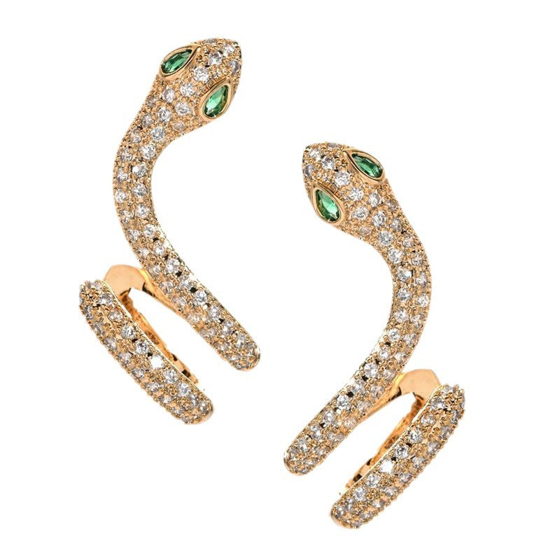 Wholesale  creative personality micro inlaid zircon snake-shaped ear clip earrings