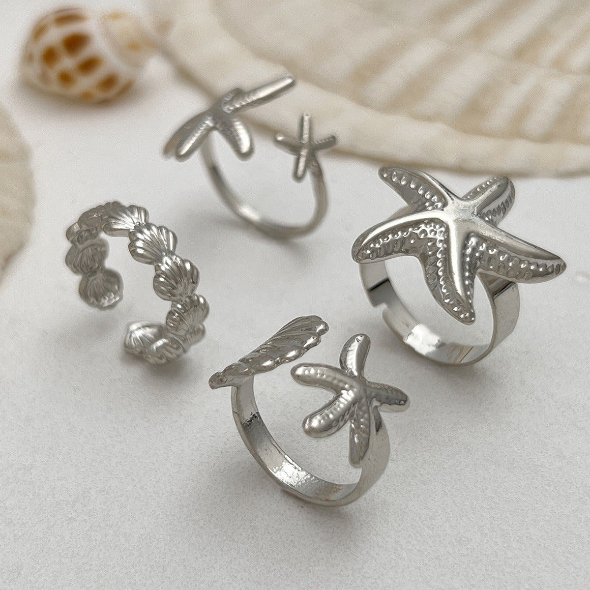 Wholesale Starfish shell opening adjustable ring set